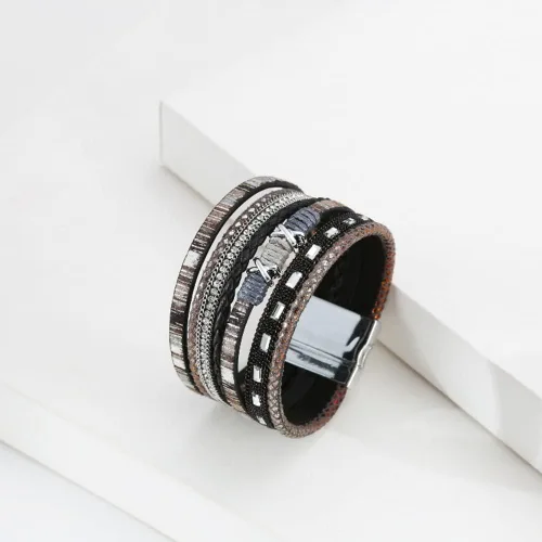 Vista 5 de Pulsera multicapa de cuero Pulsera de señoras cierre de mujer
