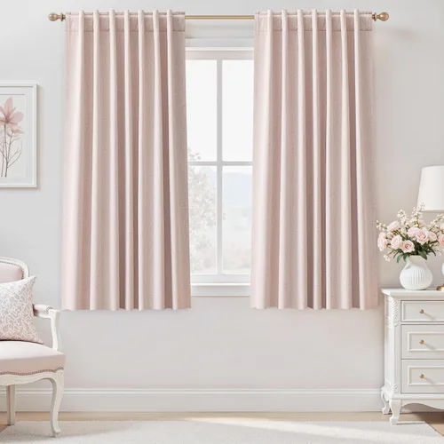 Vista 46 de UHITECH Cortinas cortas de lino de 24 pulgadas de largo para ventanas pequeñas de granja, cortinas opacas modernas para sala de estar, pestañas