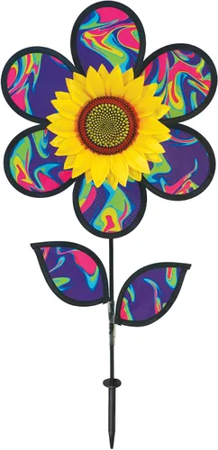Vista 8 de Molinete con hojas de girasol púrpura "En la Briza" de 19 pulgadas. Incluye estaca para el suelo. Colorida flor para tu patio y jardín, 12", Rojo