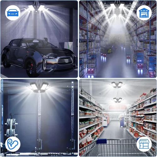 Vista 7 de Aoretic Paquete de 2 bombillas LED de garaje, enchufables conectables, 180 W, 18000 LM 6500 K, luz LED de taller 6+1 paneles deformables, luz