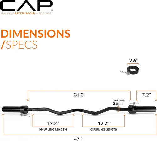 Vista 4 de CAP Barbell 47-Inch Olympic EZ Curl Bar for 2-Inch Weight Plates Multiple Options