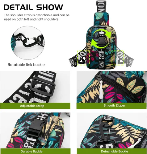 Vista 4 de Long Keeper Bolso bandolera pequeño para hombre, mochila ligera para el pecho, bolsas de hombro para senderismo, ciclismo, viajes, correr, Hoja Azul