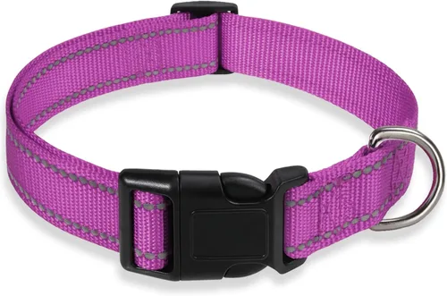 Vista 18 de Collar reflectante para perros con hebilla, collares de nailon ajustables de seguridad para perros pequeños, medianos y grandes, color negro XXS