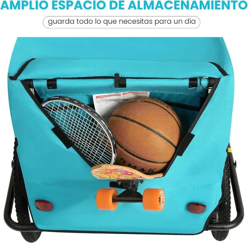 Vista 7 de Remolque de bicicleta para niños, adecuado para 1 a 2 niños, doble asiento, acoplador universal, plegable, toldo con pantalla contra insectos