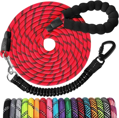 Vista 42 de Correa de perro de cuerda de 3 pies: correa resistente con gancho giratorio bloqueable, hilos reflectantes, bungee y asa acolchada - Correa