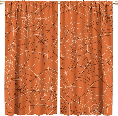 Vista 25 de Cortinas opacas de tela de araña aterradora para niños, tela de araña en blanco y negro, fondo rojo, dormitorio de niños, guardería, decoración