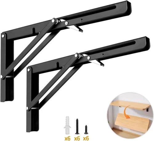 Vista 12 de Yarssihha Soporte plegable de estante de 8 pulgadas, paquete de 2 soportes plegables resistentes montados en la pared, soportes plegables de metal