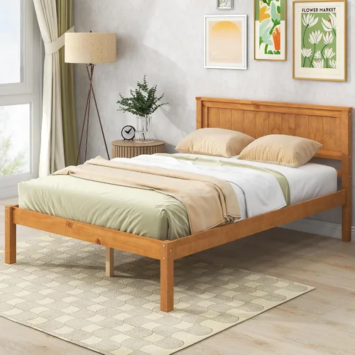 Vista 10 de Base de cama espresso de 300 libras, resistente, de madera dura, con cabecero, no necesita somier (expreso, tamaño individual)