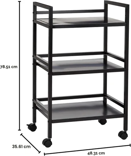 Vista 6 de Amazon Basics - Carrito de metal con ruedas de 3 niveles, color negro