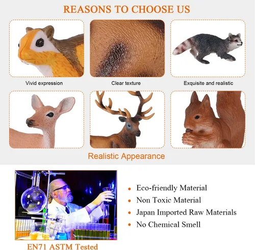Vista 4 de JOKFEICE 10 piezas de plástico figuras de animales del bosque modelo de acción proyecto de ciencia juguetes educativos regalo de cumpleaños
