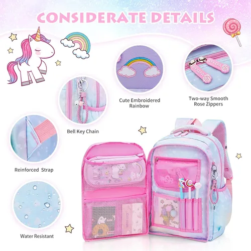 Vista 2 de Mochila para niñas, mochilas escolares de 16 pulgadas para niñas, bonita bolsa de libros para niñas, niños, estudiantes, escuela primaria, Azul