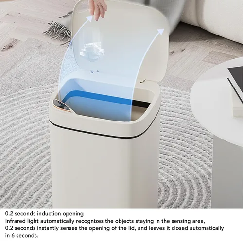 Vista 8 de Bote de basura automático de 12 L, sensor de movimiento sin contacto, cubo de basura inteligente con tapa para dormitorio, baño, cocina, oficina