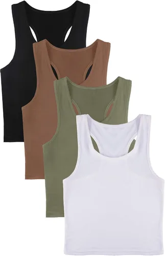 Vista 4 de Boao 4 camisetas básicas sin mangas de espalda cruzada para mujer
