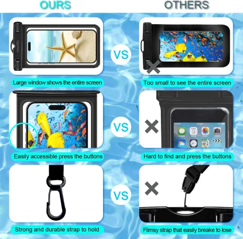 Vista 4 de Funda impermeable para teléfono, paquete de 2, bolsa seca para teléfono celular para iPhone 14, 13, 12, 11 Pro Max, XS Plus XR, Galaxy S23 S22 S21
