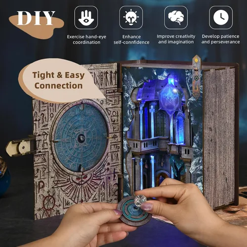 Vista 6 de MiniCity Kits de Rincón de Libros DIY para Adultos, Kit de Rincón de Libros en Miniatura para Casa de Muñecas, Rompecabezas de Madera 3D