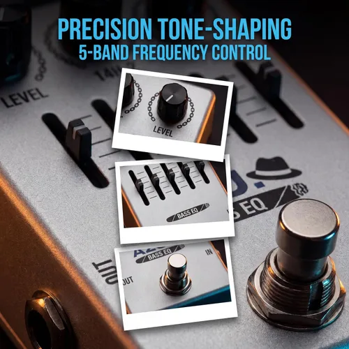Vista 6 de AZOR - Pedal de efecto de guitarra para bajo de 5 bandas, ecualizador de pedal de efectos para bajo eléctrico, True Bypass, aleación de aluminio