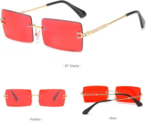 Vista 4 de BAWUYI Gafas de sol rectangulares sin montura de los años 90 y 2000 para mujeres y hombres, accesorios Y2K, vintage, retro, sin marco, gafas