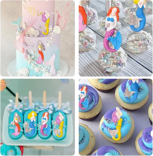 Vista 7 de Moldes de silicona de arcilla de sirena, 4 paquetes de diferentes temas de baile, moldes de chocolate de sirena para galletas, decoración