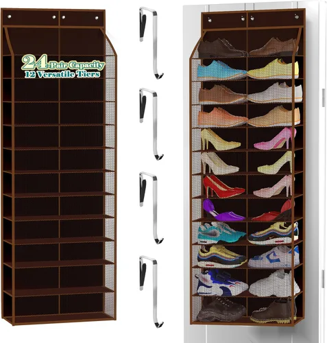 Vista 11 de Kotkn Organizador de zapatos para la puerta de 24 pares para la familia y los niños, de doble cara Almacenamiento colgante para tenis, botas