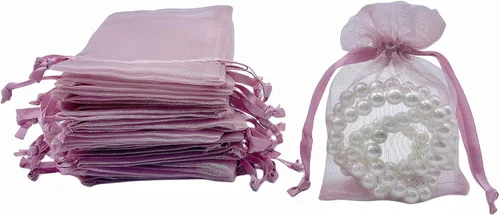 Vista 9 de QIANF 20 bolsas de regalo de organza azul transparente de 4 x 6 pulgadas con cordón, bolsas de recuerdo de fiesta de boda