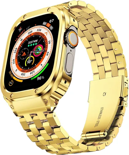 Vista 18 de SUPLINK Estuche de acero inoxidable y correa compatible con Apple Watch de 41 mm, 40 mm, 38 mm, protector de goma resistente para iWatch Apple Watch