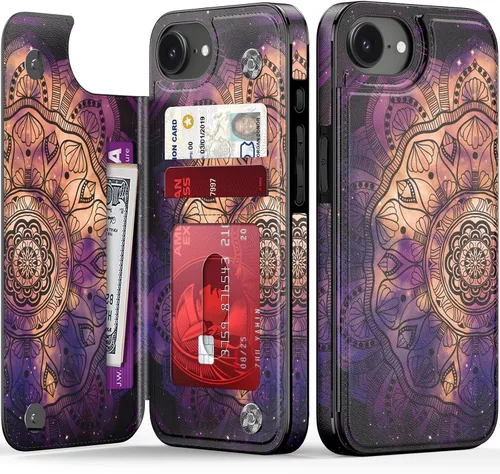 Vista 18 de LETO para iPhone 15 Pro Funda tipo cartera - Tapa tipo folio con patada - Diseños de moda - Tarjetero - Funda protectora para mujeres y niñas - 6.1