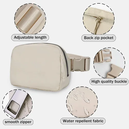 Vista 32 de Cangurera cruzada para mujer, mini bolsa para cinturón de 1 litro con correa ajustable de 32 a 51 pulgadas, bolsa de cintura pequeña para viajes