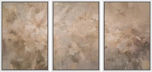 Vista 376 de SIGNWIN Lienzo enmarcado para pared, juego de arte neutro de bosque brumoso, ilustraciones en tono tierra, arte moderno, decorativo, bohemio