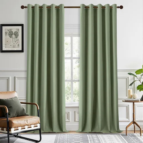 Vista 43 de DONREN Cortinas opacas completas para dormitorio, aislamiento térmico y reducción de ruido, cortinas de lino con ojales para sala de estar y Negro