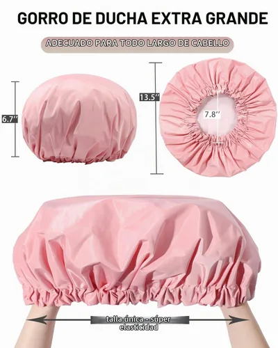 Vista 6 de YIZIJIZI Gorro de ducha, gorras de ducha para mujeres reutilizables impermeables, gorras de ducha grandes de dos capas reutilizables adecuadas