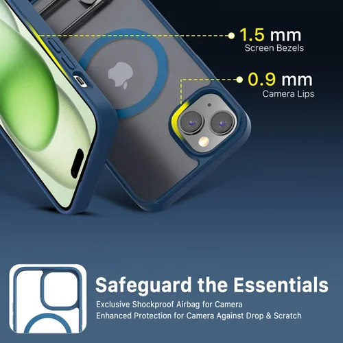 Vista 4 de MYBAT PRO Lunar Series - Funda para iPhone 15 Plus, compatible con MagSafe y soporte giratorio de metal, parte trasera dura mate translúcida