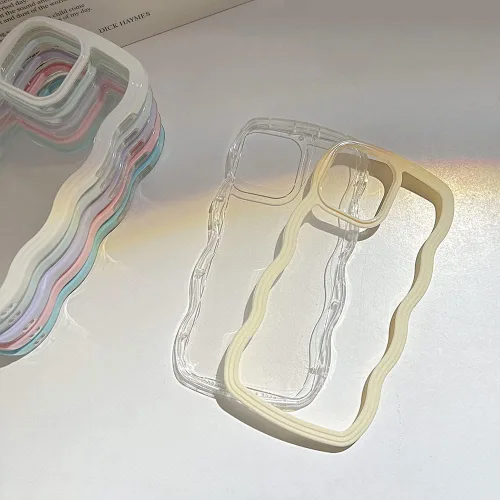 Vista 4 de QLTYPRI Funda compatible con iPhone 7/8/SE, bonita funda transparente con marco ondulado rizado para niñas y mujeres, funda protectora de TPU
