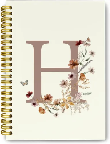 Vista 15 de Cuadernos de diario personalizados con letra inicial floral A, cuadernos vintage femeninos de tapa dura en espiral para la escuela, regalos