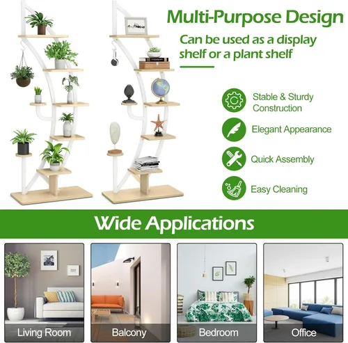 Vista 7 de Giantex Soporte para plantas de metal de 6 niveles para interiores, círculo luna-blanco