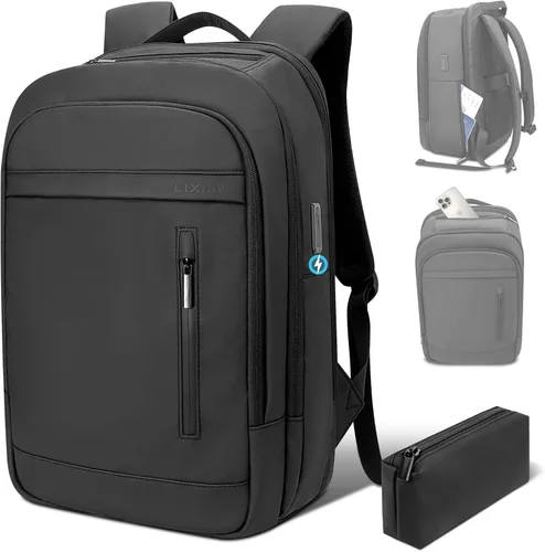 Vista 8 de Mochila de negocios para hombres antirrobo resistente al agua mochila de desplazamiento para portátil de 15.6 pulgadas para el trabajo diario, Negro