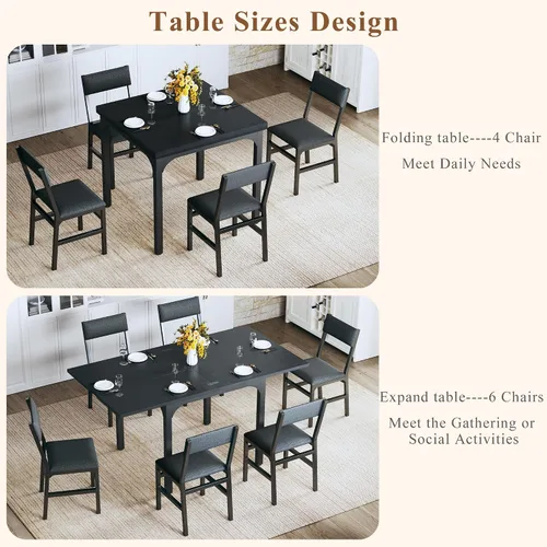 Vista 2 de Juego de mesa de comedor de 7 piezas para 4-6, sillas extensibles para mesa de cocina, juego de 6 con 6 sillas, mesa de comedor rectangular