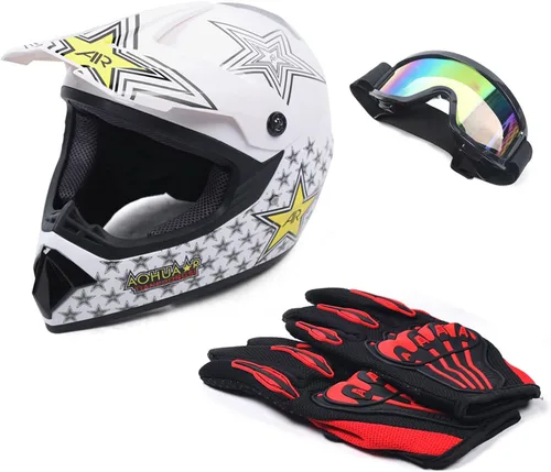 Vista 11 de Casco de motocross de seguridad para niños y jóvenes, casco de motocross ABS, transpirable, unisex, con gafas y guantes DOT, motocross, cuatrimoto