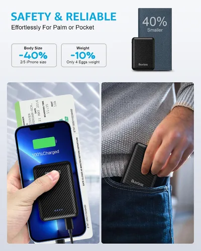 Vista 5 de Paquete de batería de chaleco térmico de 5 V y 2 A, batería recargable compacta de 12000 mAh para chaleco calefactable, con puertos de salida USB
