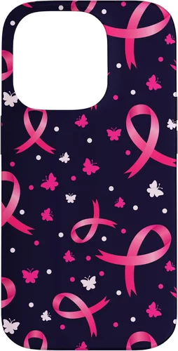 Vista 17 de Funda de soporte para iPhone 17 de mujeres de concientización sobre el cáncer de mama con patrón de cinta rosa