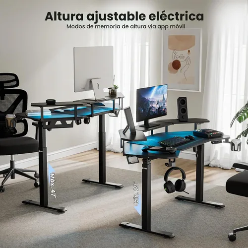 Vista 5 de EUREKA ERGONOMIC Aero - Escritorio eléctrico de pie en forma de W de 55 pulgadas, escritorio para juegos de computadora de altura ajustable con Negro