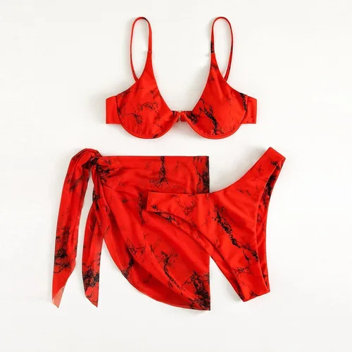 Vista 2 de Conjunto de bikini para mujer, a la moda, color sólido, sexy, con espalda abierta, traje de baño dividido de una pieza