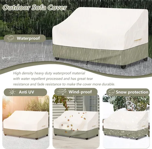 Vista 7 de Bitubi Funda impermeable para sofá de patio, funda resistente de 2 plazas para sofá al aire libre, tamaño de hasta 58 pulgadas de ancho x 32.5