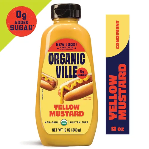 Vista 4 de Organicville Mostaza amarilla – mostaza amarilla orgánica, mostaza amarilla, vegano, sin gluten, USDA orgánico, sin OMG, paleo, mostaza apta