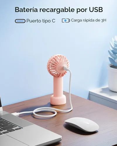 Vista 7 de SWEETFULL Mini Ventilador Portátil – Ventilador de Mano Recargable, 3 Velocidades, Pequeños Regalos de Mano Personales para Artículos Esenciales