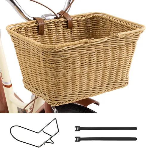 Vista 12 de GRANNY SAYS Cesta de bicicleta, cesta de mimbre para bicicleta, cesta de bicicleta tejida a mano, cesta de mimbre desmontable para manillar
