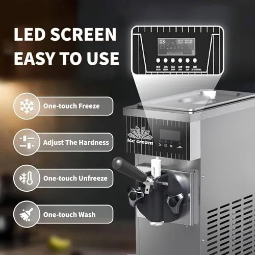 Vista 3 de Máquina comercial de helado suave, limpieza automática, panel LCD, máquina de postres de encimera para restaurantes, cafeterías y tiendas, perfecta