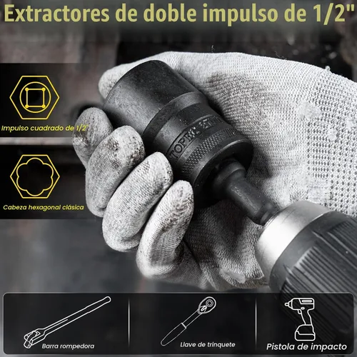 Vista 5 de Topec Juego de Dados para Tuercas de Orejeta Grandes 17-36mm, Herramienta de Remoción de Seguros de Rueda de Impulso de 1/2", Kit Extractor