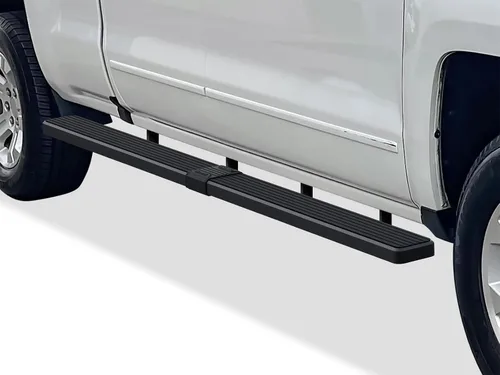 Vista 23 de APS - Estribos iBoard para Chevrolet con cabina extendida de 2 puertas completas + 2 puertas de apertura inversa, 4 pulgadas, Aluminio negro