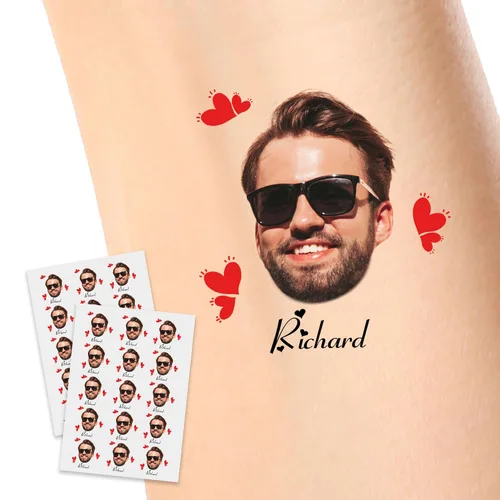 Vista 21 de YESCUSTOM Tatuajes temporales personalizados con foto, tatuaje facial personalizado con logotipo para adultos, parejas, mujeres, hombres, tatuajes