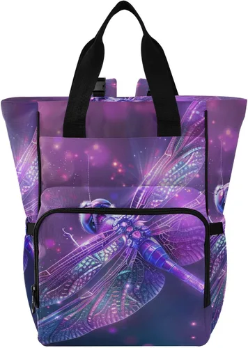 Vista 10 de senya Mochila para pañales, bolsa de viaje multifunción con diseño de murciélago de neón para mamás y papás, Murciélago 1, Compacto